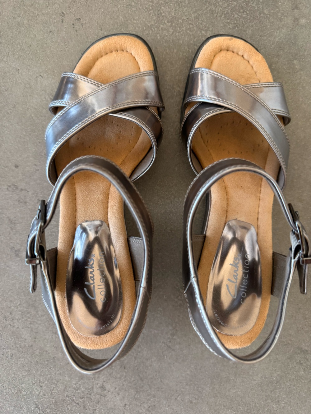 Clarks Metallic Pewter Crisscross Ankle-Strap Sandals